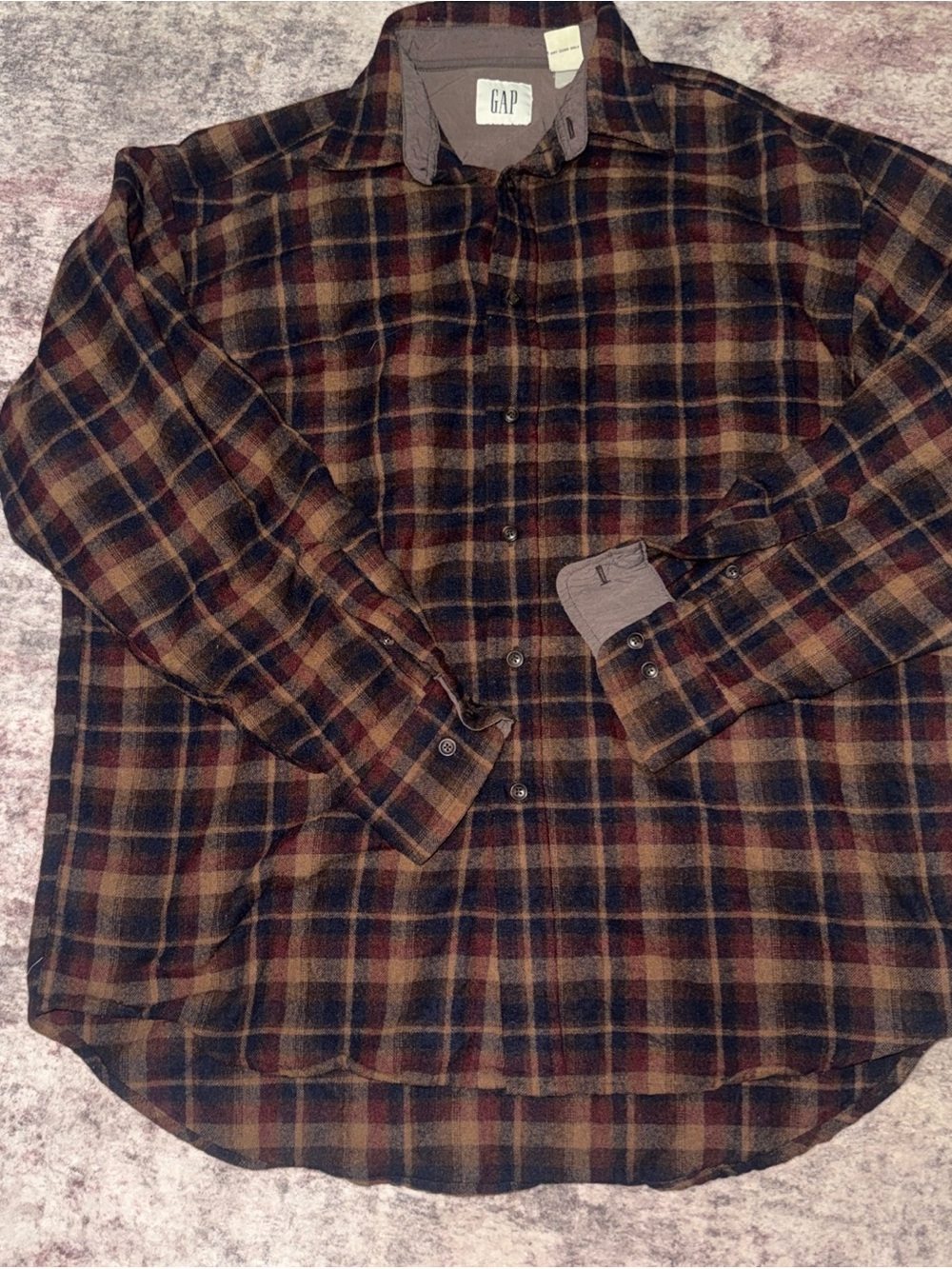GAP wool blend Men's Olive and Brown Plaid Button-Down Shirt